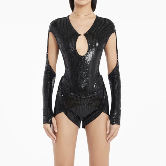 Nwt RUVE  RARE glam SET cut out sequin couture obsidian black XS - Picture 8 of 9